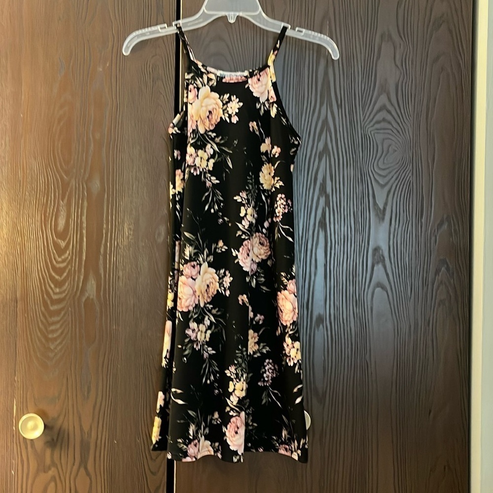 Wallflower black small strapped dress. Flares at the bottom. Floral. Size XS
